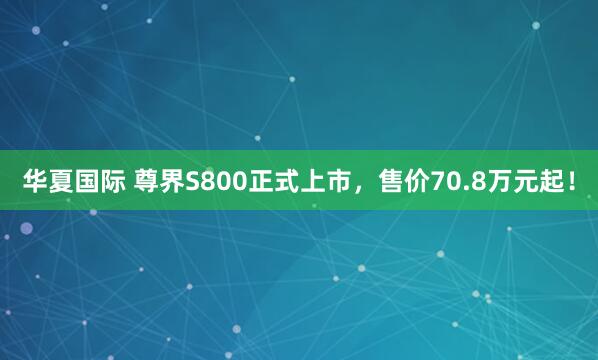 华夏国际 尊界S800正式上市，售价70.8万元起！