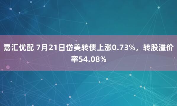 嘉汇优配 7月21日岱美转债上涨0.73%，转股溢价率54.08%